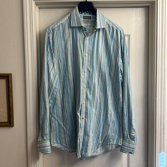 Thomas Dean Button down shirt. XL, blue and green, flip cuff - Picture 1 of 4